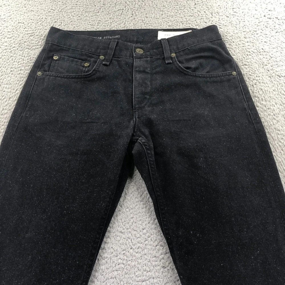 Rag & Bone Jeans Mens 30x34 Black 15x Slim Straight Nap Neppy Button Made In USA